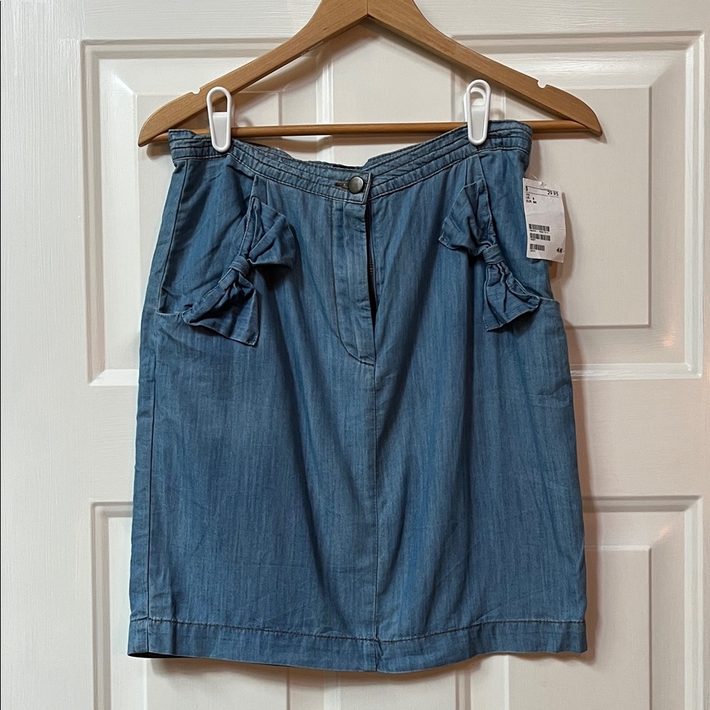 H&M - Blue Denim Skirt with Bow Accents